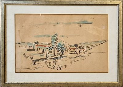 דוד הנדלר (1904-1984) - נוף. אקוורל על נייר, 29x46 ס"מ, חתום., אודות דוד הנדלר: דוד הנדלר היה צייר 