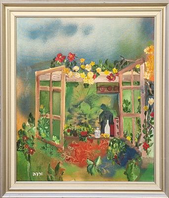 ורדה - דמות בגינה. שמן על בד, 68x55 ס"מ, חתום.
