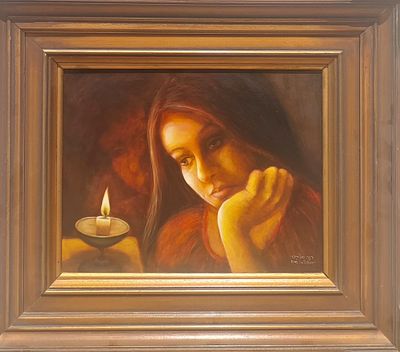 רינה סצקובר - אישה. שמן על עץ 26X33 חתום.