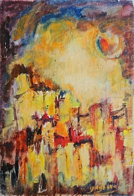 ברכה בנימיני (1901-1993) - לילה בצפת. שמן על בד מוצמד ללוח, 56x38 ס"מ, חתום. 
אודות ברכה בנימיני: 
