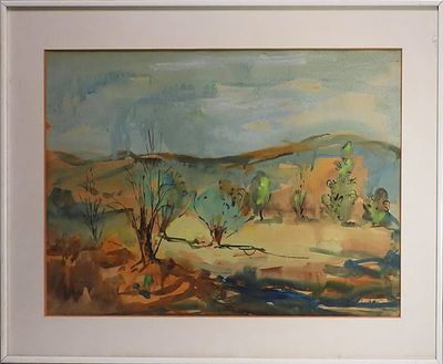 זיגמונד לנדאו - נוף עצים. אקוורל על נייר 34X48 חתום