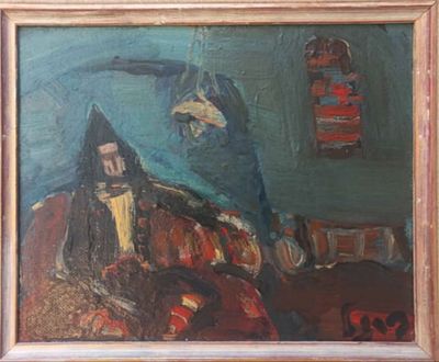 יצחק פרנקל פרנל - שמן על קרטון 35&times;25 חתום