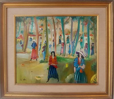 שלמה אלטר - מפגש חברות . שמן על בד 50X60 ס"מ חתום .