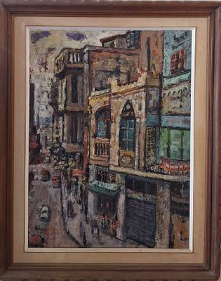רחוב בתל אביב . יהודה רודן שמן על בד 60X80 ס"מ חתום .