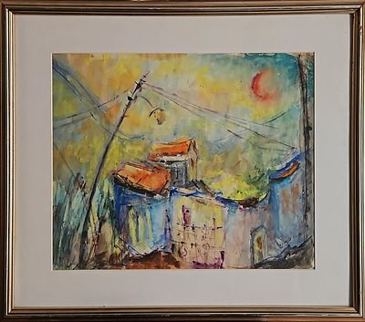 ברכה בנימיני (1901-1993) - אקוורל וגואש על נייר, 40x47 ס"מ, חתום. 
אודות ברכה בנימיני: 
ברכה 