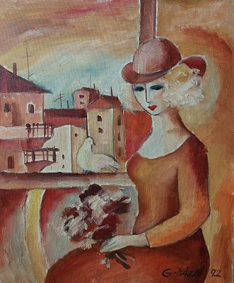 גלינה דטלוף מזין - Galina Datloof Mazin - שמן על בד 50X60 ס"מ חתום .