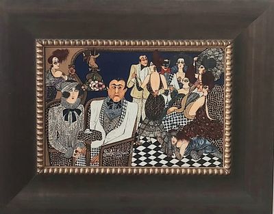 מרים דאובר - מסיבה . שמן על עץ 40X27 חתום .