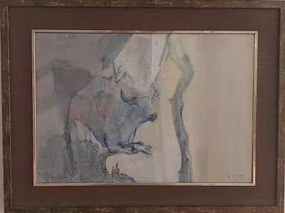 אדוין סלומון - שור . שמן על בד חתום 56X40 ס"מ חתום ,