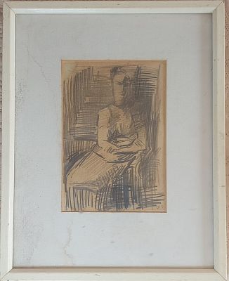 ליאו רוט - דמות . עפרונות על נייר 20X14 חתום .