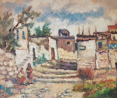 יהודה רודן - נוף. שמן על בד צרפתי 45X38 חתום.