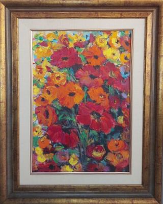 אמן לא מזוהה - פרחים. שמן על בד 60&times;40.חתום.