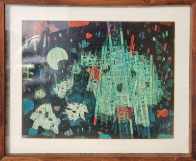 אמנים שונים - לוט שלושה הדפסים ממוסגרים במסגרת "טלוויזיה" מעץ מלא. מרדכי ארדון, 45x60 ס"מ, לא 