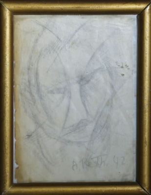 אמן לא מזהה - דיוקן. רישום בעיפרון 12X10 חתום אלפרד רת’ ?