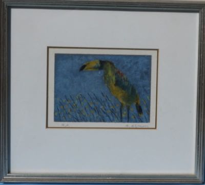 אברהם עצמון - ציפור . ליטוגרפיה 17X13 חתום