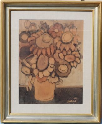 אברהם עצמון - פרחים בכד . אקוורל על נייר 63X48 חתום