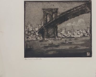 הרמן שטרוק - גשר ברוקלין . תחריט 13&times;15 חתום