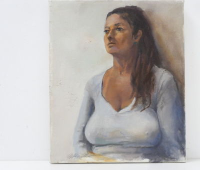 מיטשל בקר - דמות . שמן על בד 30&times;25 חתום 
