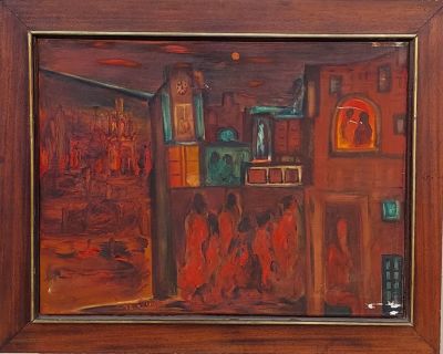 משה ינוקא - מסיבה. שמן על בד 70&times;54 חתום נזק קל בצבע