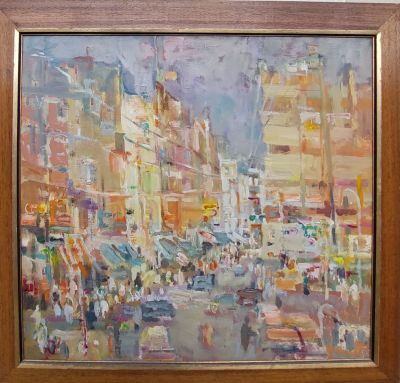 אמן לא מזוהה - נוף אורבני. שמן על בד 64X60 חתום