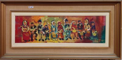 אמן לא מזוהה - יום כיפור תרנגול כפרות. שמן על בד 25X75 חתום