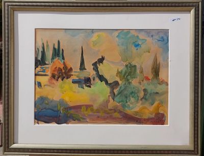 שמשון הולצמן - חורשת האקליפטוס . אקוורל על נייר 35X50 חתום