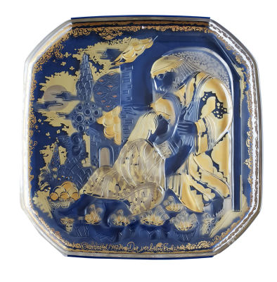 תמונת ROSENTHAL מרהיבת עין עבודת זכוכית ובלט , ציורי יד על מתכת , ניתן לתליה , גודל 