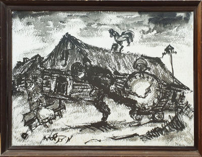 MOSHE BERNSHTEIN - Technique: Black gouache and ink on paper Size: 65X100