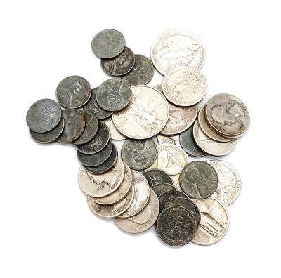 לוט מטבעות: 3 יחידות חצי דולר כסף WALKING MAN נדירות מ 1935 ו 1939 , 20 מטבעות דיים 