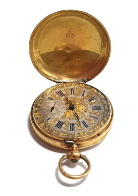 שעון כיס זהב 18 קראט חתום , משקל כולל 44 גרם, אנחנו מעריכים שכ 30 גרם זהב , שעון 