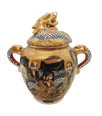 כלי לסוכר פורצלן סטסומה ייפני עתיק ,מעוטר יד עם עיטורי זהב, גובה 13 , מצב מושלם 