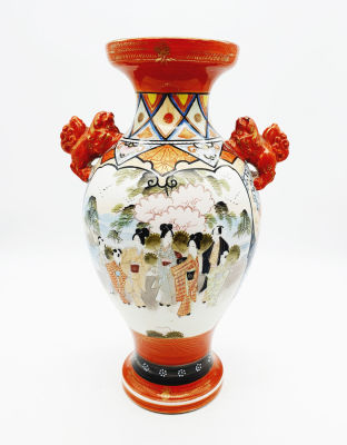 כד פורצלן יפני קוטני עתיק , חתום , מצב מושלם , מצויר ביד , גובה 31