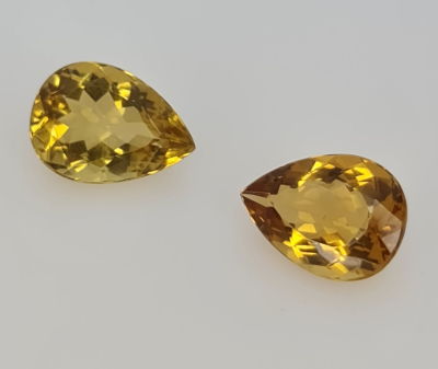 זוג אבני סיטרין מלוטשות, 20.7 קראט, סופר AAA, צבע צהוב דבש נדיר, טבעיות מהכספת 