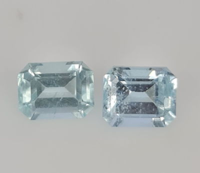 שתי אבני אקווה מארין מלוטשות, 12.7 קראט, טבעיות מהכספת באחריות מלאה