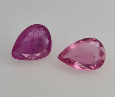שתי אבני טורמלין אדום, 9.7 קראט, מלוטשות סופר AAA, אחת ורודה ואחת סגולה, נדירות 