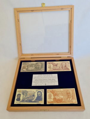 סט 4 רפליקות מכסף סטרלינג בציפוי זהב של שטרות בנק ישראל סדרה ג , 1969 של החברה 