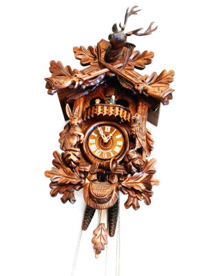 שעון קוקיה מגולף מעץ מהיער השחור , יפהפה , גובה 62 , ראינו שעובד , ללא אחרות על 