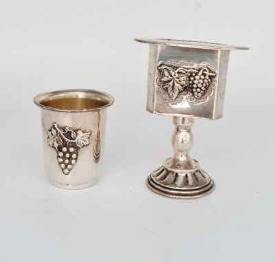 כוס מים אחרונים ומתקן לנר הבדלה , כסף 925 ,משקל 118 גרם