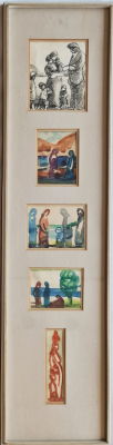 AHARON GILADI - Technique: Lot of 5 miniatures framed together