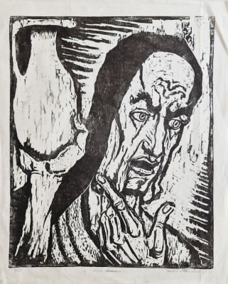 YAACOV STEIHARDT - Technique: 18/50 hand-cut wood cut Size: 53X43 Date: 1954
