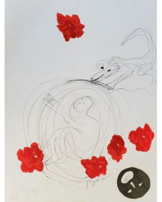 MENASHE KADISHMAN - Technique: Pencil and collage on lithograph 4/60 Size: 100x75