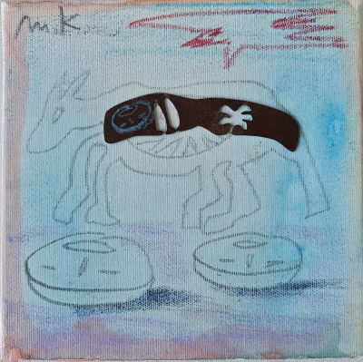 MENASHE KADISHMAN - Technique: Watercolor, pencil and collage on canvas Size: 20X20
