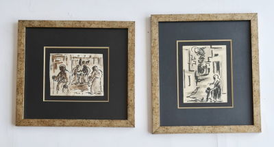 DAVID HENDLER - Technique: A pair of small watercolors Size: ? 16x12 ?? ???