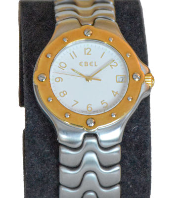 שעון יוקרה שוויצרי EBEL SPORT WAVE . משולב פלדה וזהב 18 קראט. הבאזל החיצוני וכן 