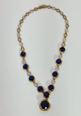 מחרוזת עתיקה עיצוב ויקטוריאני מכסף סטרלינג וברונזה משולבת באבני חן מסוג לא ברור 