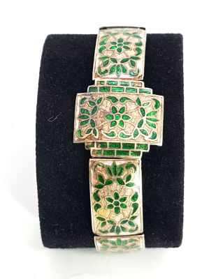 צמיד כסף משולב אמאייל עם הזהבה פנימית , עבודת אמן , הודי , הגיע מתכולת דירה 