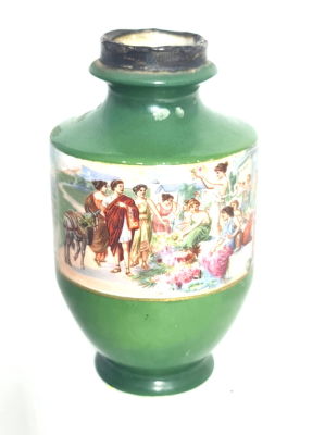 אגרטל פורצלן נדיר ,מצוייר ביד, עבודת אמן , חתום VIENNA , מאה 19 , מחופה בטבעת כסף 