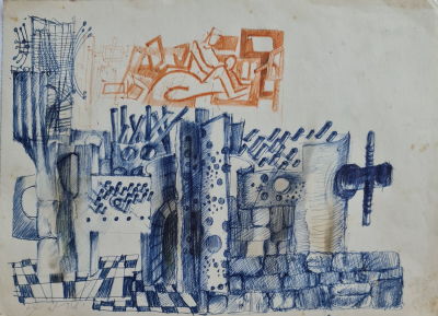 YEHEZKEL STREICHMAN - Technique: Pastel and ink on paper Size: 24x33 Date: 1977