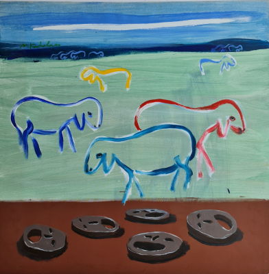 MENASHE KADISHMAN - Technique: Acrylic on canvas Size: 100x100