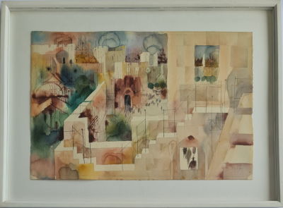 SHMUEL KATZ - Technique: WATERCOLOR ON PAPER Size: 37x55