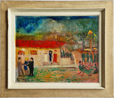 SHLOMO ZIPMAN - Technique: OIL ON MAZONITE Size: 50x63 Date: 1969